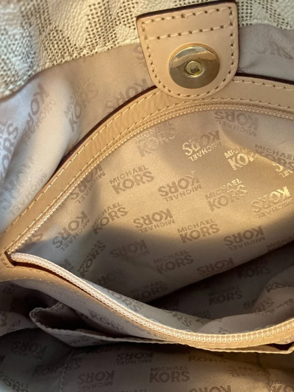 Michael Kors Signature  Logo Hobo Shoulder Bag with Gold Tone Hardware